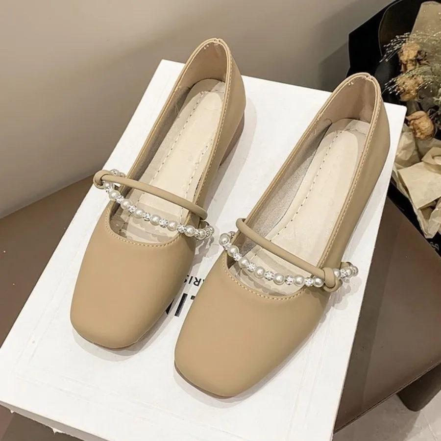 New Elegant French Flat Shoes Pearl Shallow Mouth Soft Leather Ladies Flats Comfortable Anti Slip Low Heel Women's Casual Shoes view 6