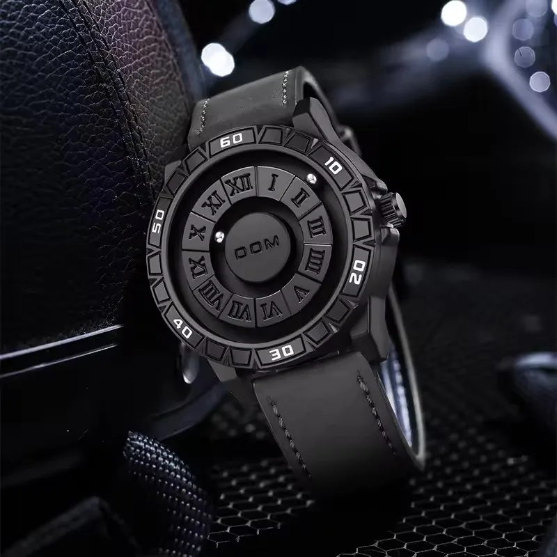 DOM 1726 Men's Quartz Watch Creative Personality Black Rolling Pointer Magnetic Waterproof Watches for Male