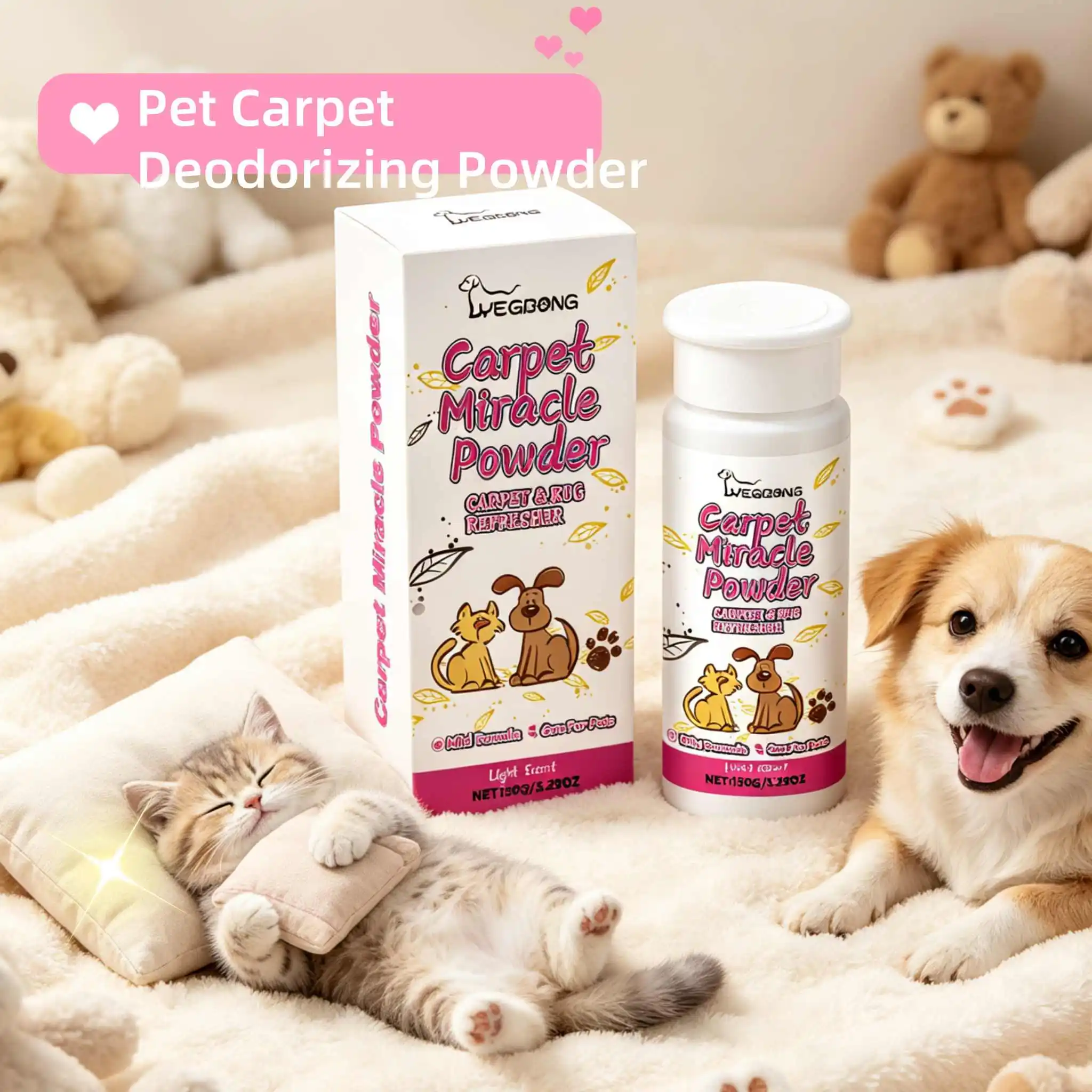 Pet Carpet Deodorizing Powder Freshens Eliminates Pet Bad Odors For Pet Urine Odor Neutralizer Cats Dogs Body Smell Carpet Clean