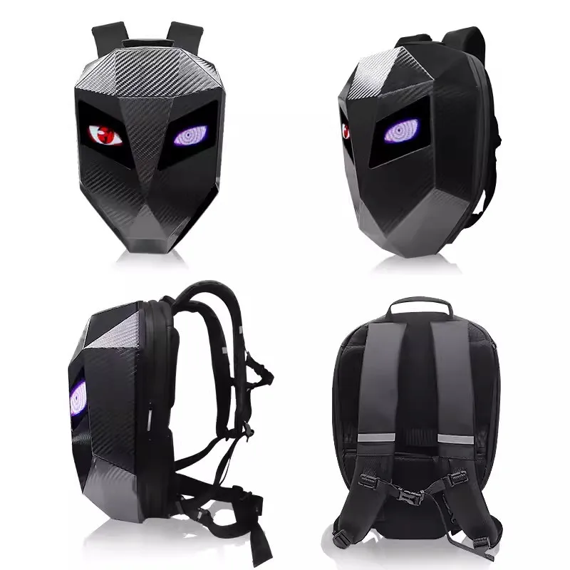 Mochila LED para motociclista, patrón de brillo de ojos, textura de fibra de carbono, locomotora para casco, Bolsa Escolar para Moto, mochila para