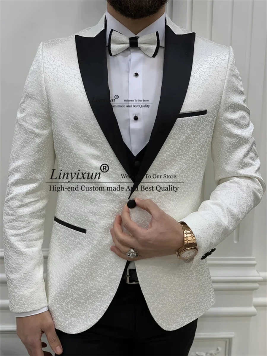 Design version Men's Wedding Suits Slim Groom Tuxedos 3 Pieces Set Bridegroom Prom Blazers With Jacquard Waistcoat mens clothing