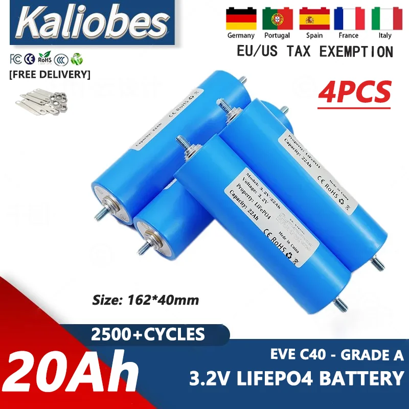 

4PCS 3c 3.2v 20ah Lifepo4 Polymer Lithium Battery Suitable Energy Systems Ships Rvs Battery Packs Engine Starting Batteries