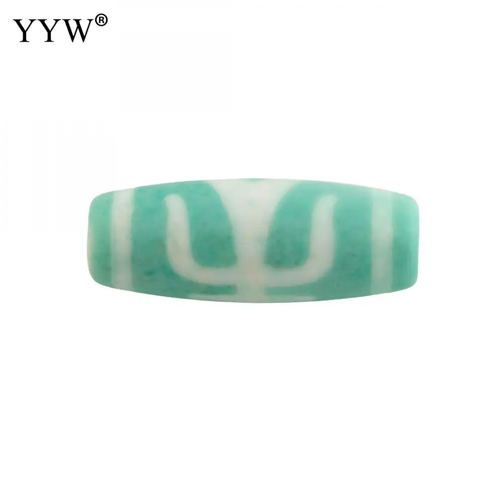 

1 PC 30x11mm Man Pattern Jade Green And White Natural Tibetan Agate Onyx Dzi Beads Drum Shape Stone For Buddhist Jewelry Making