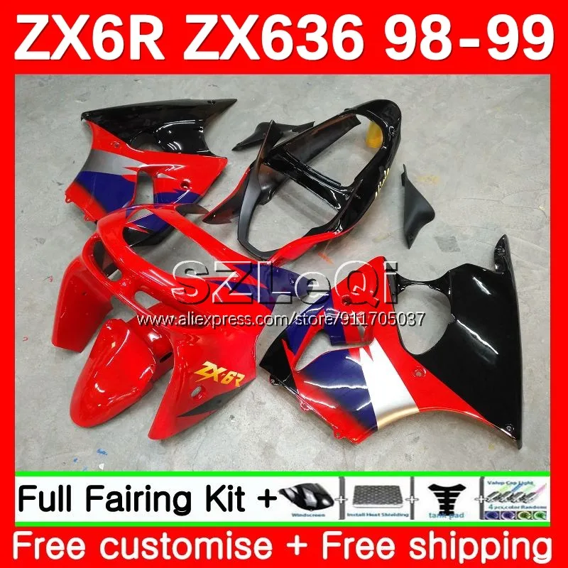 Body + Decal For KAWASAKI NINJA ZX 6R 636 6 R ZX-636 600 CC ZX6R 98 99 Factory Red 99No.1 ZX600 ZX-6R ZX636 1998 1999 Fairing