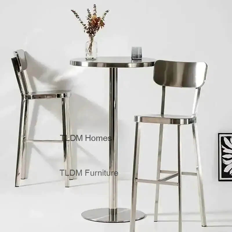 

Italian Minimalist Stainless Steel Bar Chairs Design Counter Metal Bar Stool Kitchen Restaurant Bar Furniture High Chairr l