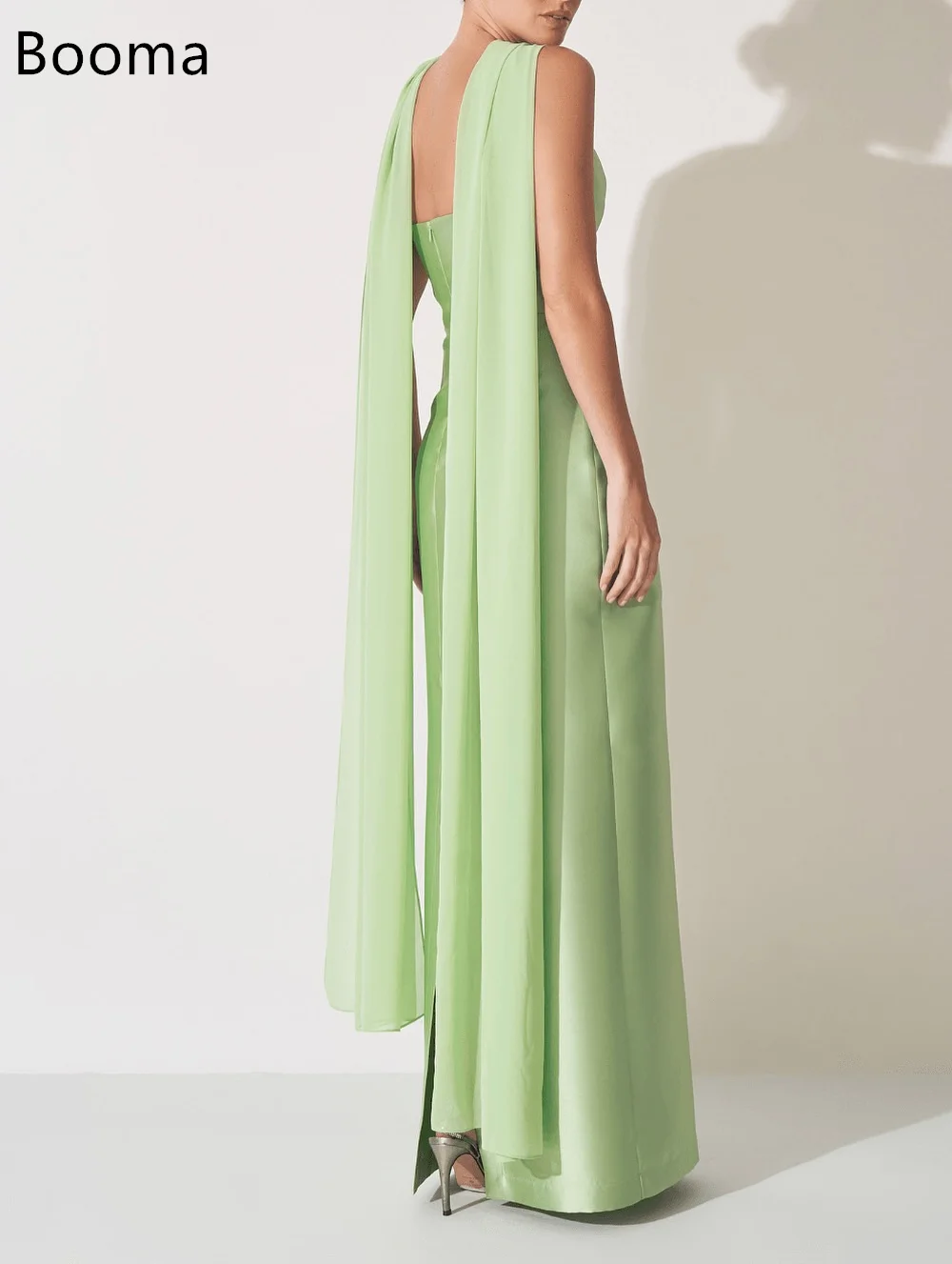 Booma حورية البحر الساتان الأخضر طويل بسيط بلا أكمام فساتين سهرة فساتين رسمية للنساء فساتين حفلات مخصص 2025