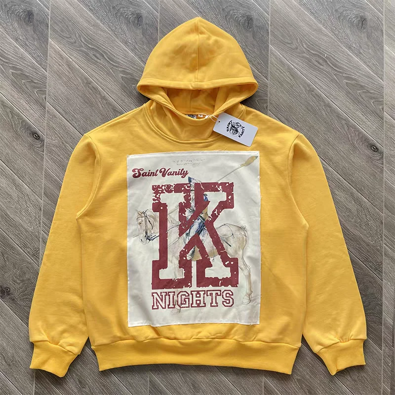 

SAINT VANITY Patched Yellow Hooded Hoodie Men Women High Quality Pullovers