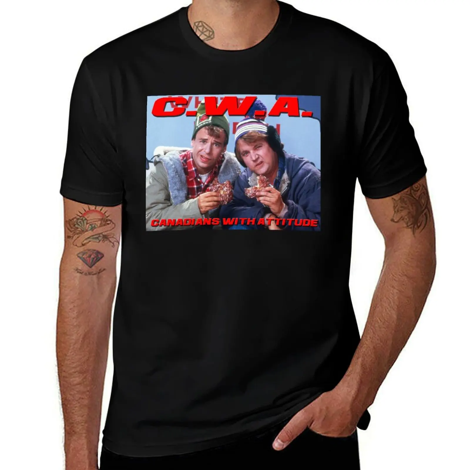 

CWA- Canadians With Attitude - Bob and Doug McKenzie from SCTV T-Shirt Simple Line Art Print Tee