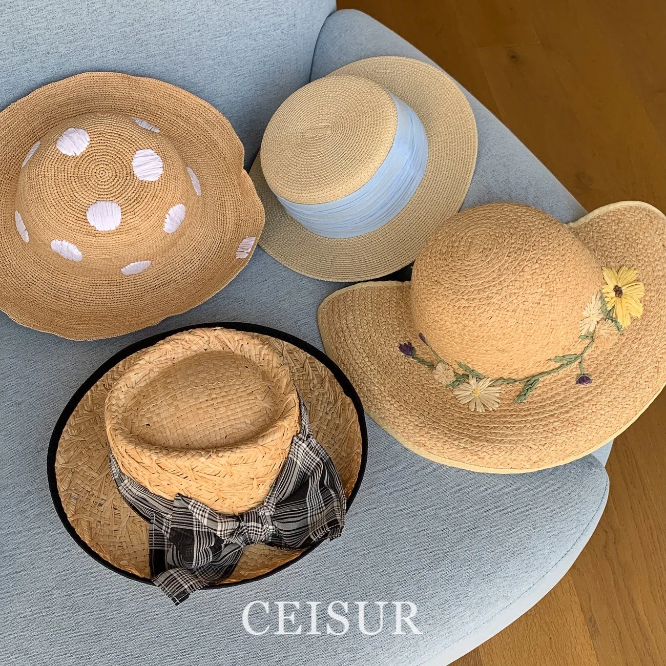 French Countryside Straw Hat Collection, Floral Bow Polka Dot Wide Brim Sun Cap, Vacation Beach Summer Hat,  Slimming Outdoor