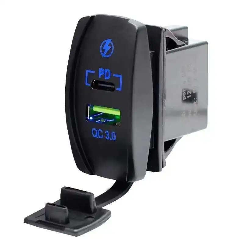 

YC-A02 QC3.0 USB Type-C PD Power Charger With Blue Light 12V 24V Compatible UTV Pol