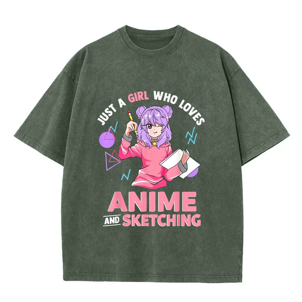 Just A Girl Who Loves Anime and Sketching Short Sleeve T-Shirt Korean Reviews Many Men's Clothes T-Shirts For Men Graphic Tee