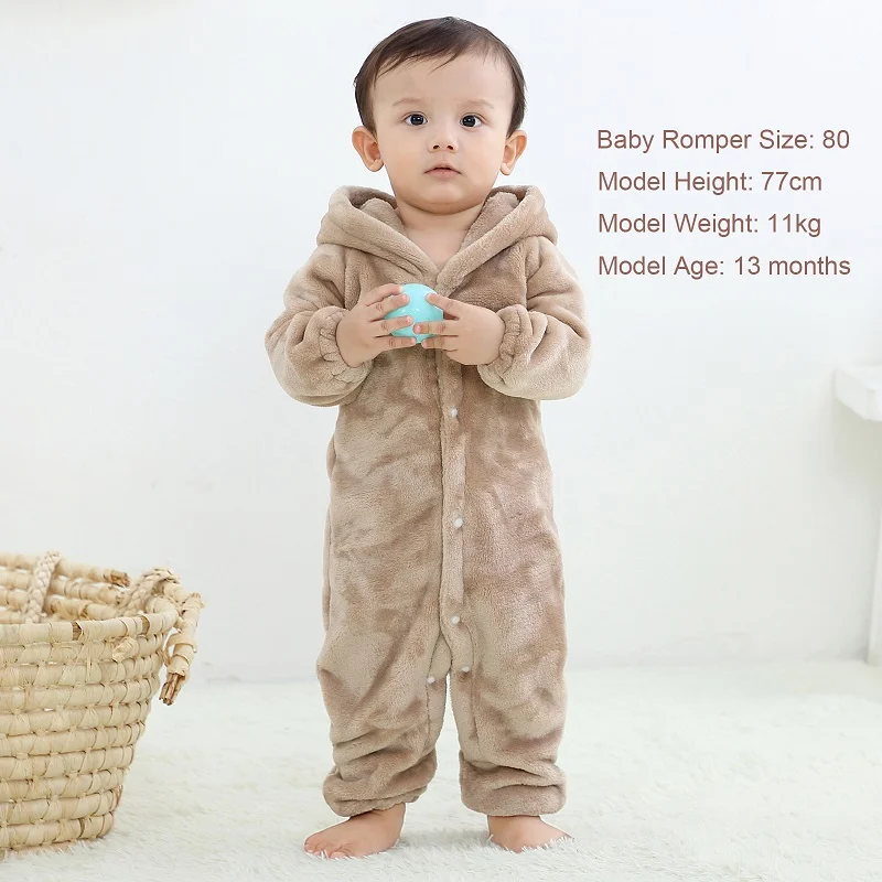 MICHLEY Cute Flannel Baby Rompers Winter Clothes Watm Hooded Toddler Bodysuits Pajamas Jumpsuit Costume For Kids Boys Newborn