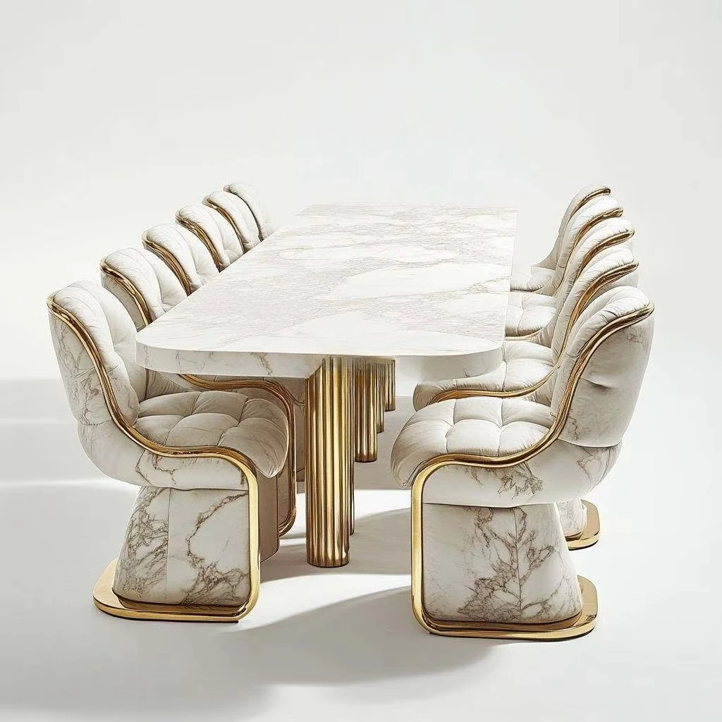 #Modern Simple Luxury Kitchen Dining Table And Chairs Marble Top 6 8 Seaters Sintered Stone Dinning Table Set