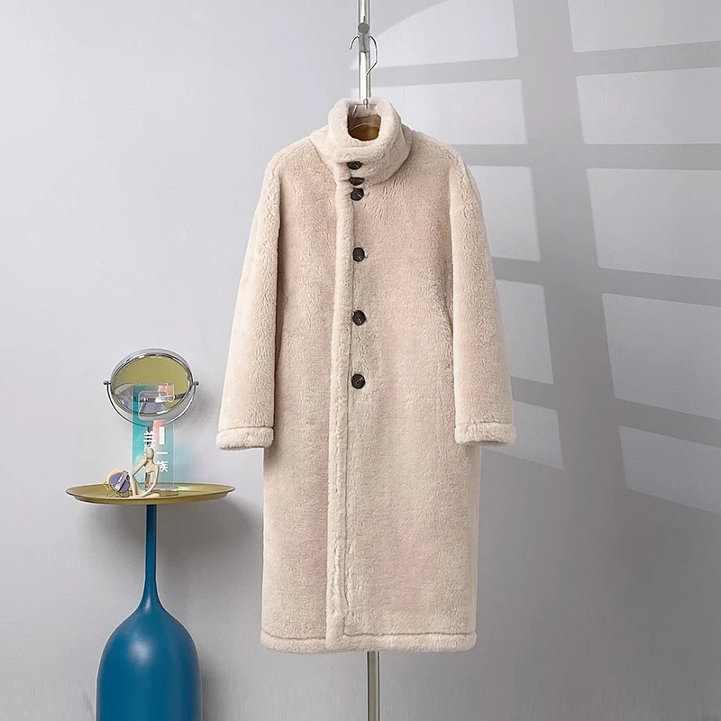 Abrigo de lana de cordero de doble cara para mujer, abrigo largo de piel de oveja para niña, Parka de invierno para joven, PT350