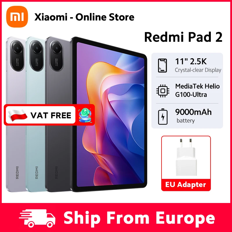 Tablette Xiaomi Redmi Pad 2 version globale, 8 Go de RAM, 256 Go de ROM, écran 11 pouces 90 Hz, batterie 9000 mAh, processeur MTK Helio G100-Ultra, appareil photo 8 MP, charge rapide