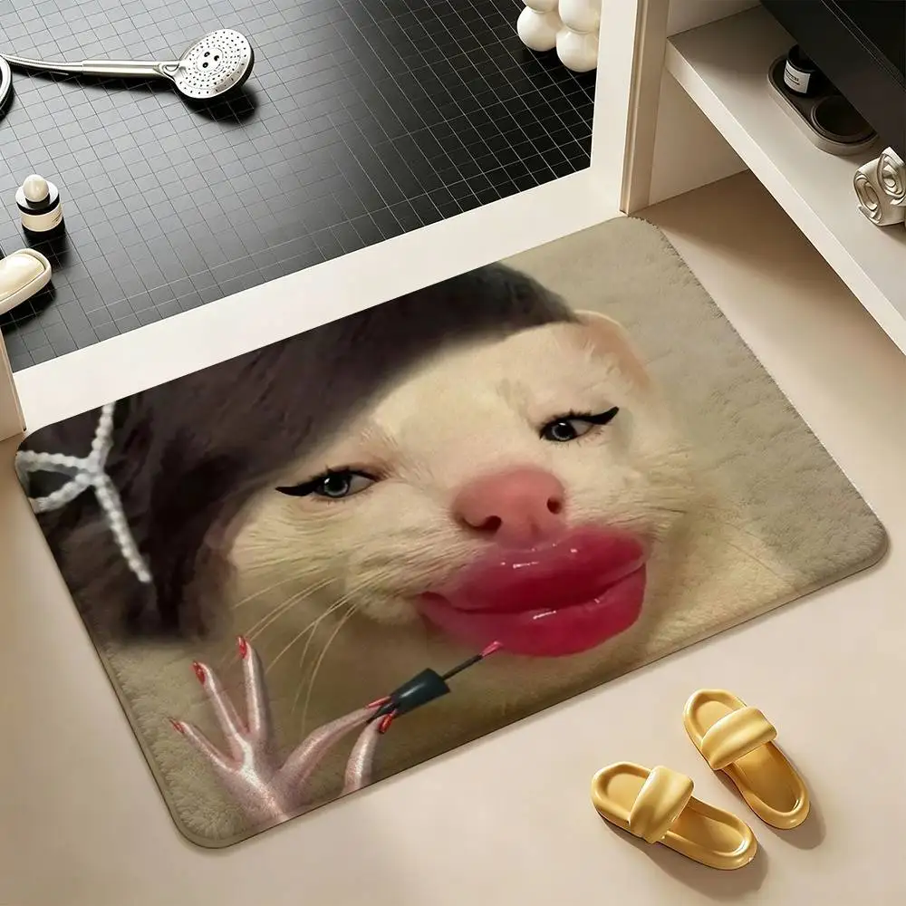 Cute Meowl Meme Kawaii  Shower Room Absorbent Small Floor Mat Soft Comfortable Decorative Foot Mat
