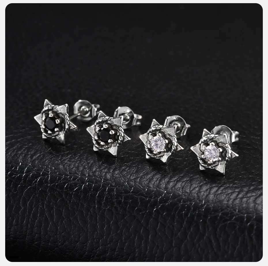 Vnox Herren Hexagramm Ohrstecker Kupfer Schwarz Weiß Zirkon Sechszackiger Stern Punk Retro Ohrstecker Schmuck für Männer Partygeschenke – Detail 6