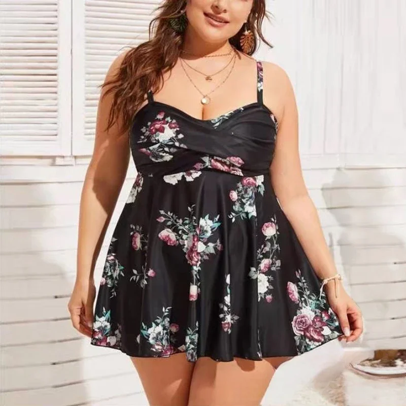 

European and American Swimsuit Women's Split Large Size Floral Skirt Sexy Suspender To Cover Belly and Show Thinness Swimsuit