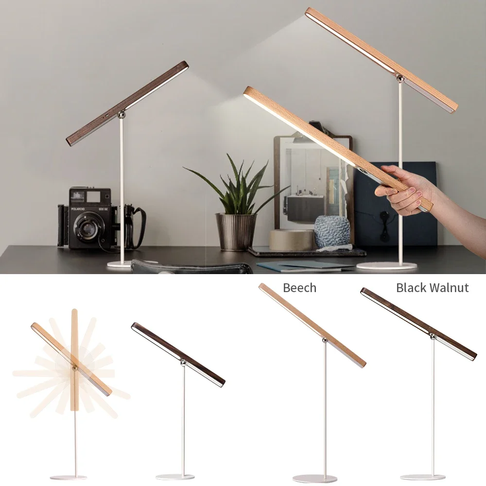 

Wood Desk Lamp LED Wood Dimmable Table Lamp Touch Table Light Rechargeable Bedside Light 360°Rotation Magnetic Eye Protection