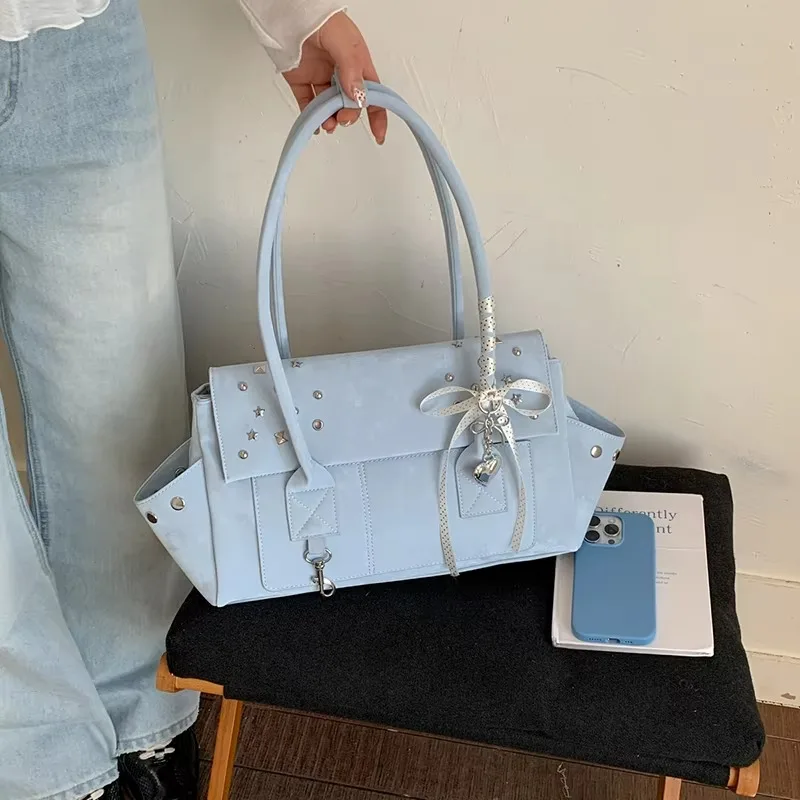 Vintage Studded Shoulder Handbag Women Star Rivet Design Tote Bag Casual Structured Tote Bag Daily Commute Street Style Flip Bag 4