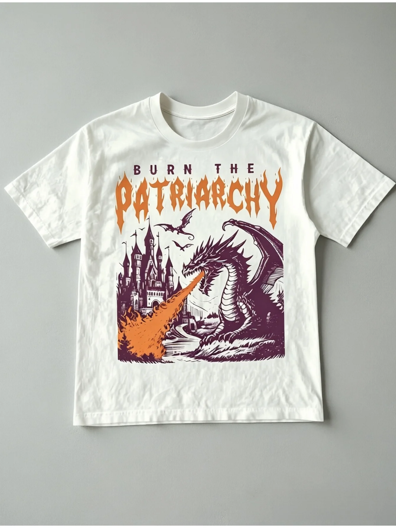 Retro 90s Feminist Dragon Pattern T-shirt Exhausted Patriarchal Dragon Head Top Humorous Protest T-shirt 90s Style