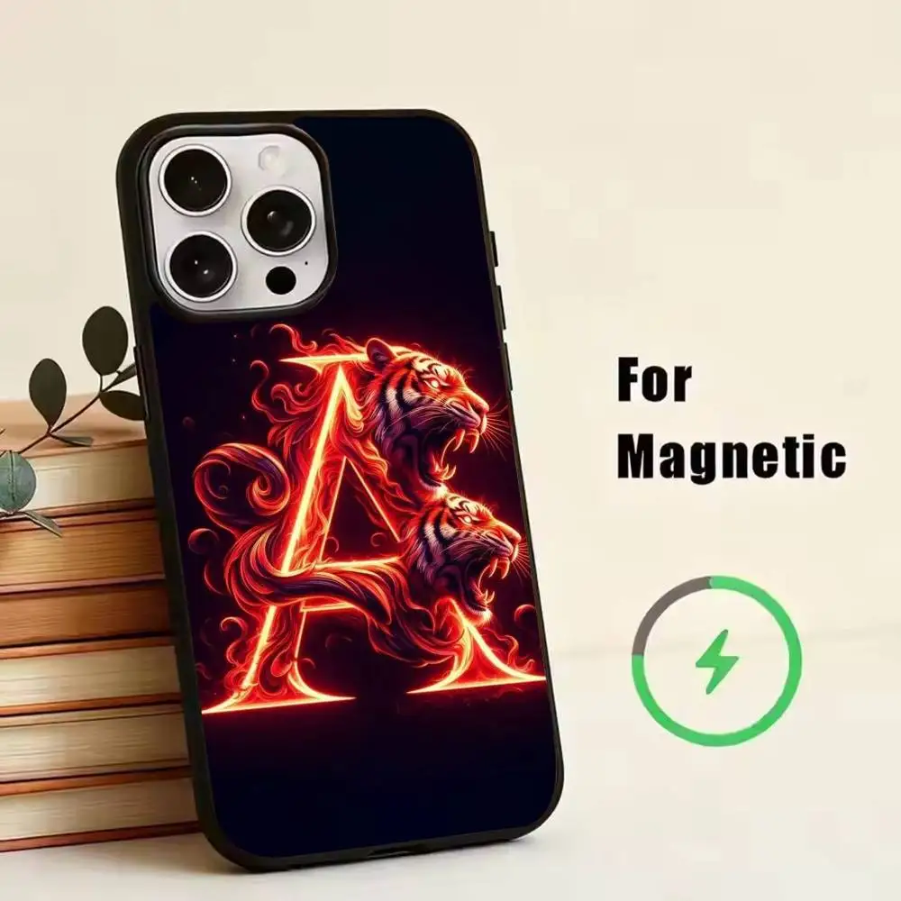 Luxury English Letter T-Tiger Phone Case For iPhone 17,16,15,14,13,12,11Plus,Pro,Max for Magnetic Wireless Charging