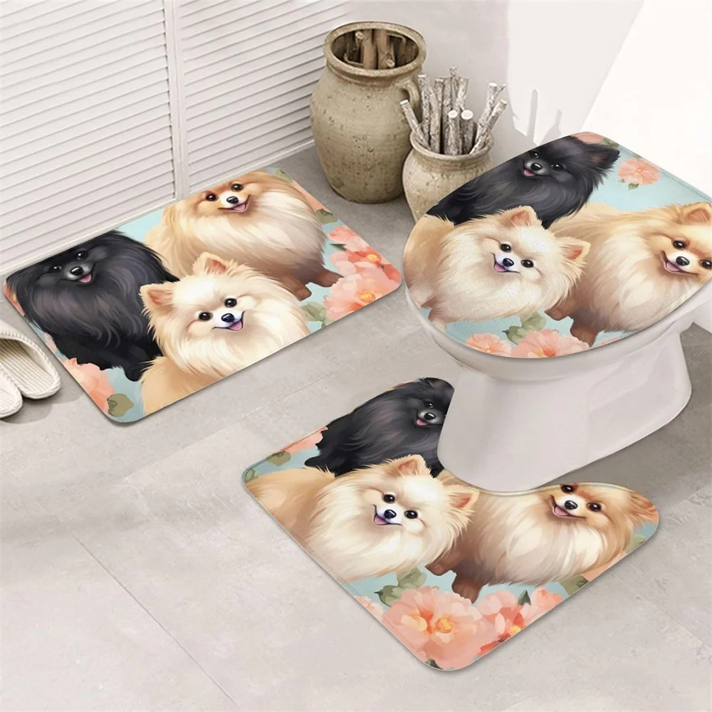 

Cute Pet Dog Bathroom set Cute Dog non-slip Carpet U-Shaped Toilet Seat Bathroom Home Decor Super Soft and Absorb Water