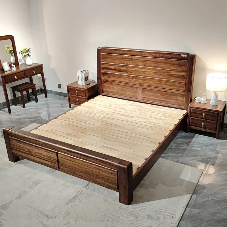 High-end brand ebony mortise and tenon new Chinese-style all-solid wood light luxury solid wood bed modern simple and minimalist