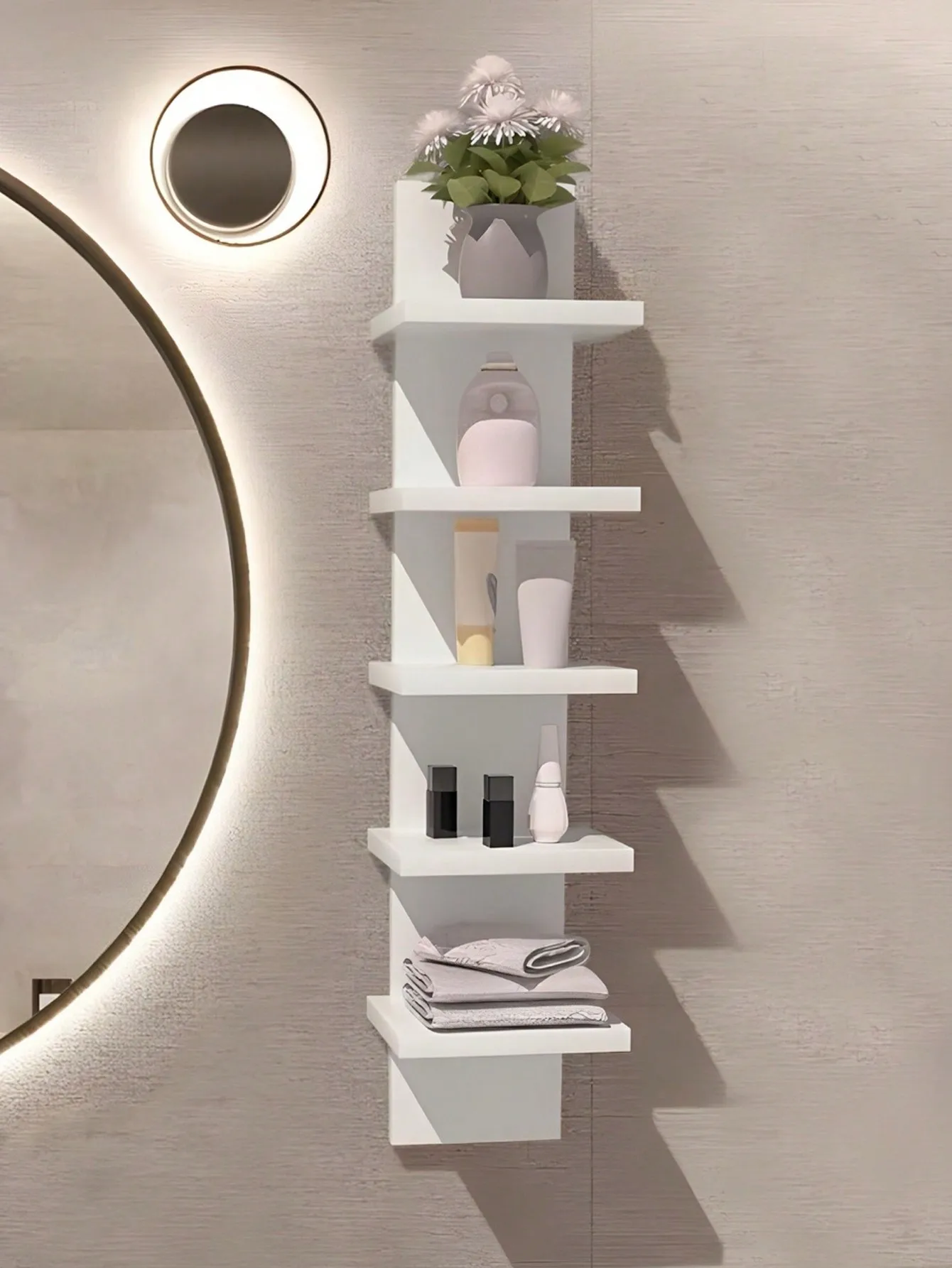 1/2/5-Tier Wall Shelves, Bathroom Floating Wall Shelf ,Kitchen Storage Rack Easy-to-Assemble Tiered Wall Mount Nordic Home Decor