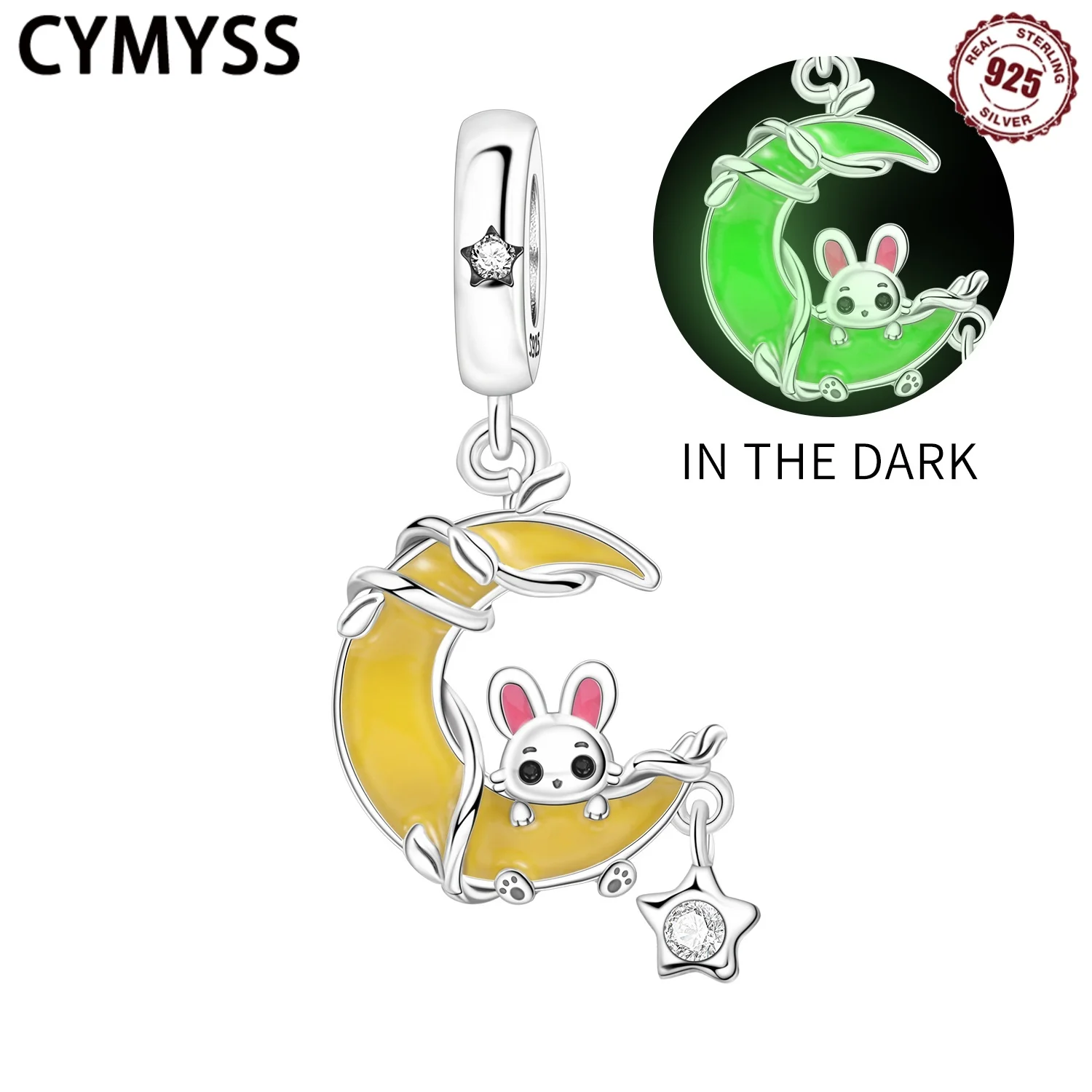 

CYMYSS 925 Sterling Silver Luminous Moon Rabbit Pendant Design Party Jewelry Holiday Gift Suitable For DIY Bracelet Pendant