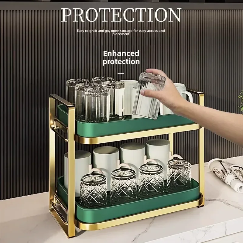 Multi-functional Kitchen Cup Storage Shelf Tea Cup Tea Glass Desktop Double Tray Household Drain Box