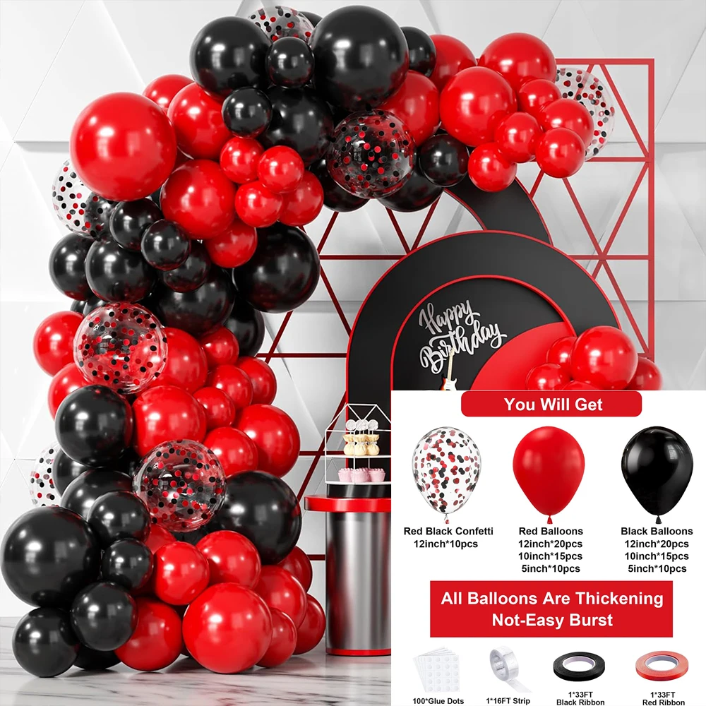 104Pcs Garland Arch Kit Balloons Black Red Confetti Balloon Wedding Birthday Party Graduation Baby Shower Decoartion Globos