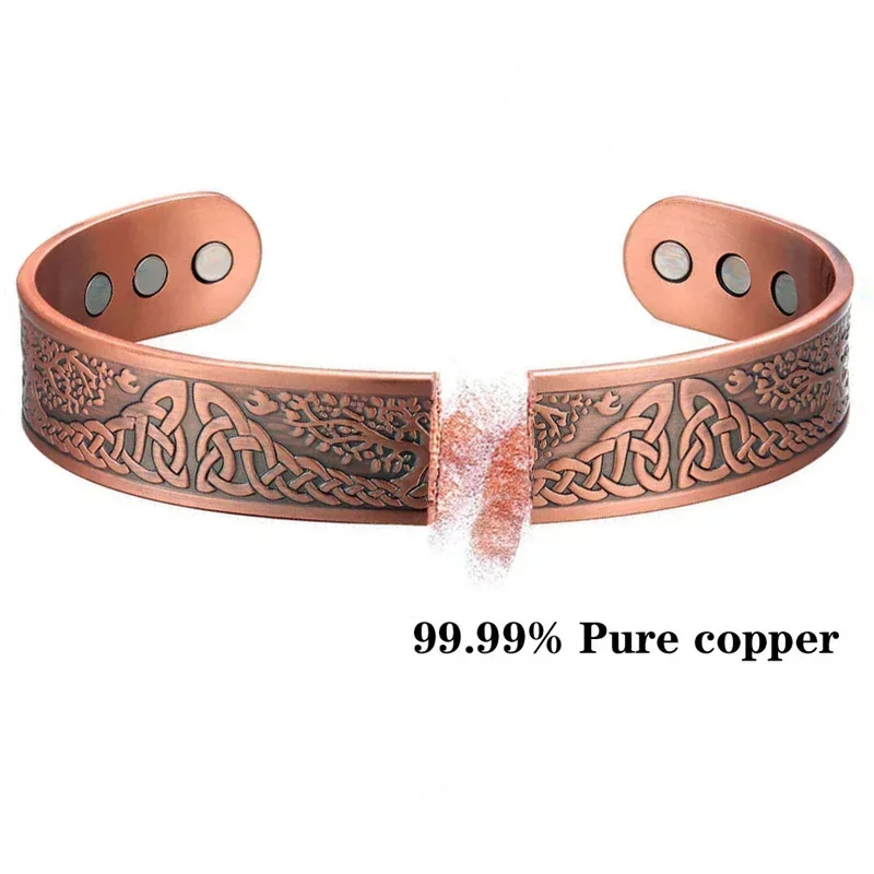 2PCS Real Pure Copper Magnetic Bracelets & Rings Sets Simplicity Cuff Bangles for Women Men Arthritis Health Jewelry Wholesale