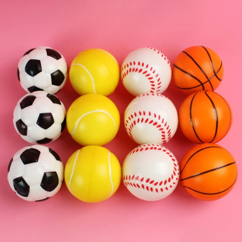 12Pieces Elastic PU Sponge Ball Basketball Football Baseball Tennis Rugby Footdall Mini Decompression Ball Release Pressure Toy