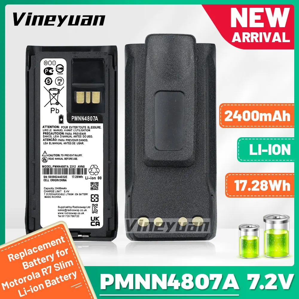 High Capacity 7.2V 2400mAh PMNN4807A Replacement Battery for Motorola R7 R7a MNN4808A PMNN4809 PMNN4810 Slim Li-ion Battery