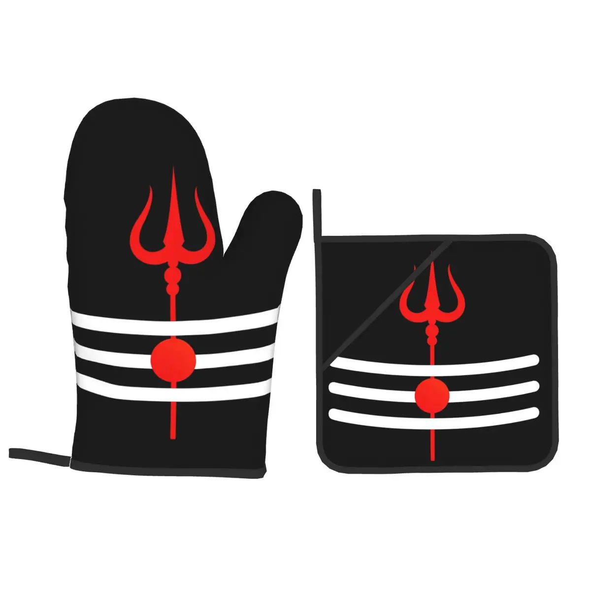Shiva Hindu God India Lingam Shiva Trishul Oven Mitts and Pot Holder Sets of 4 for Baking Cooking BBQ Resistant Non-Slip Gloves