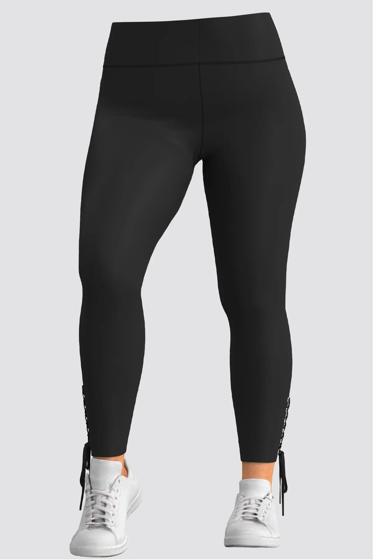 Plus Size Black Casual Leggings Pants with Lace Up Waist Closure Women\'s Slim Tight-Fitting Elastic High Waist Black Pencil Pant