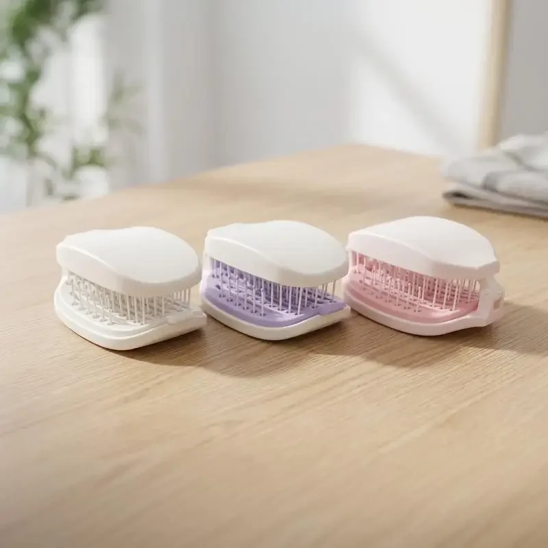 Automatic Cleaning Folding Hair Comb Pork Rib Comb with Scalp Massager Mirror,Portable Folding Suitable for Voluminous Long Hair