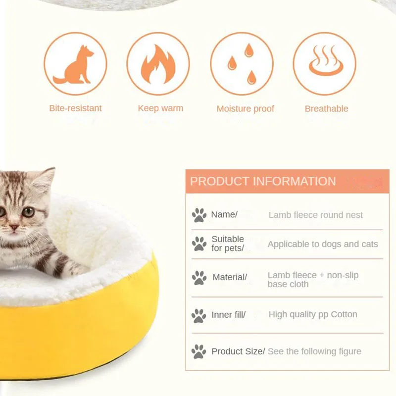 Comfortable Round Plush Pet Nest, Cashmere Cat Nest, Bed Accessories, Basket, Products for Small Dogs, Animals, Winter