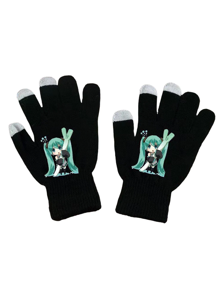AliExpress Bandai Hatsune Miku Gloves for Man Women Winter Thick Knit Gloves Cycling Thermal Gloves Boys Girls Anime Merchandise Christmas Gifts