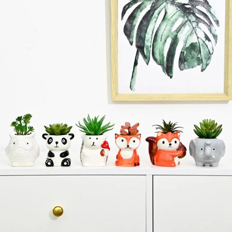 Creative Small Size Succulent Plant Pot Nordic Style Porcelain Animal Bonsai Container Vase with A Hole Desktop Ornaments Decor