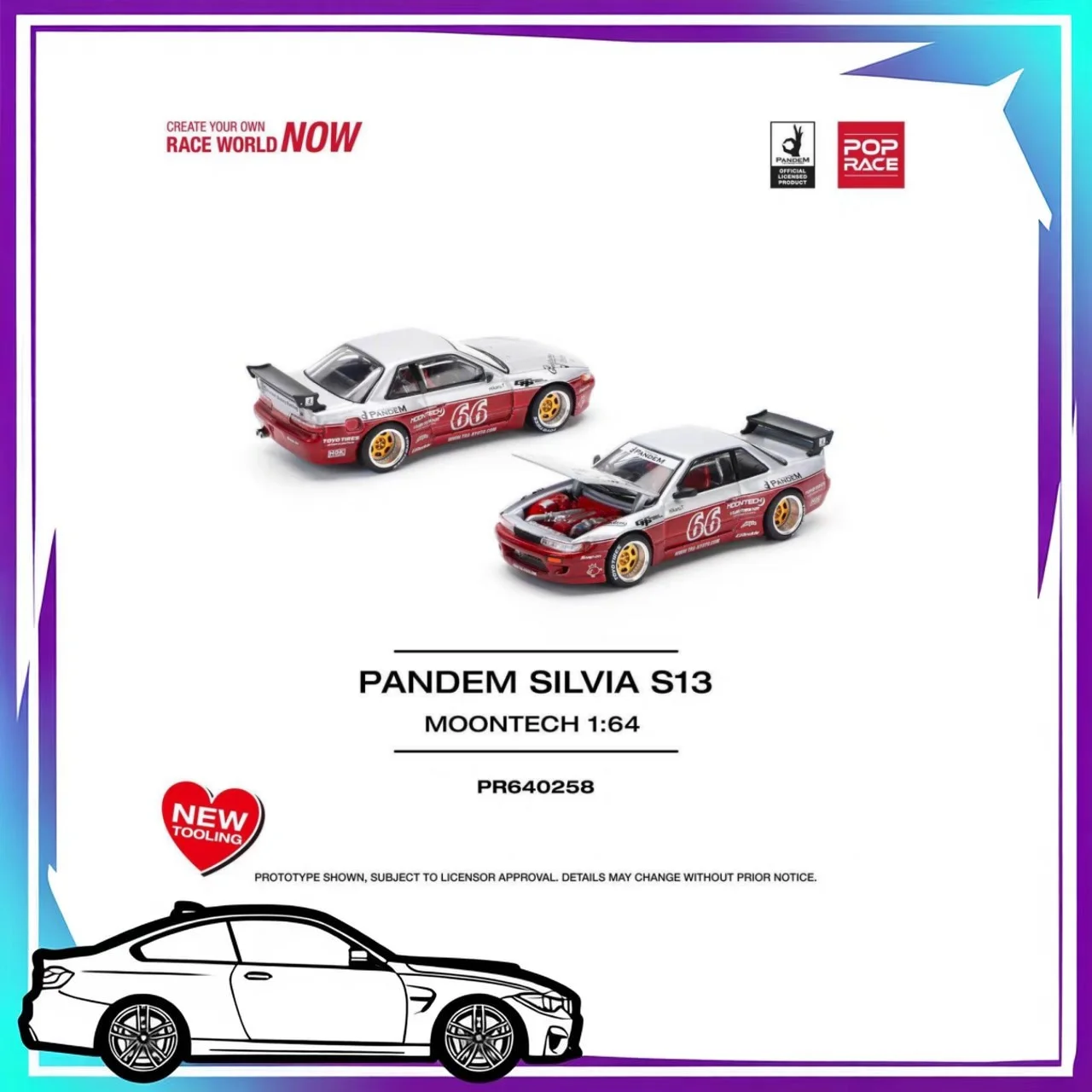 

POP RACE 1:64 Nissan Silvia S13 PANDEM красный и серебристый цвет, соответствующий S43-02, модель автомобиля из сплава, коллекционный орнамент