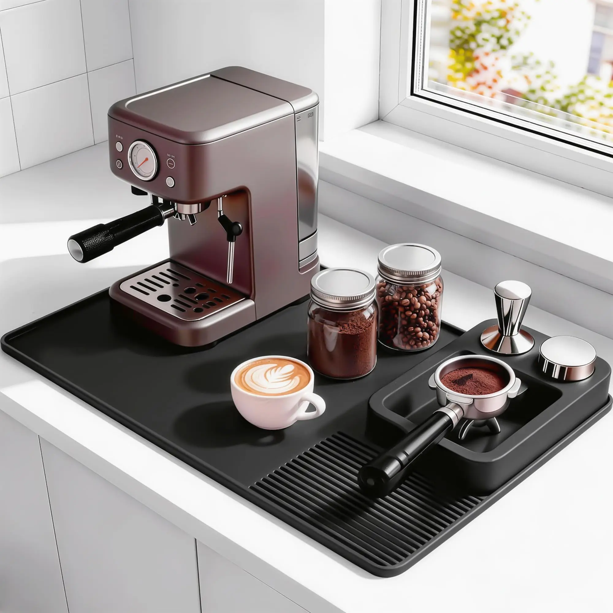 Silicone Coffee Mat, Detachable Espresso Mat Accessories, for Under coffee Maker, Kitchen Countertop Protector Mat.