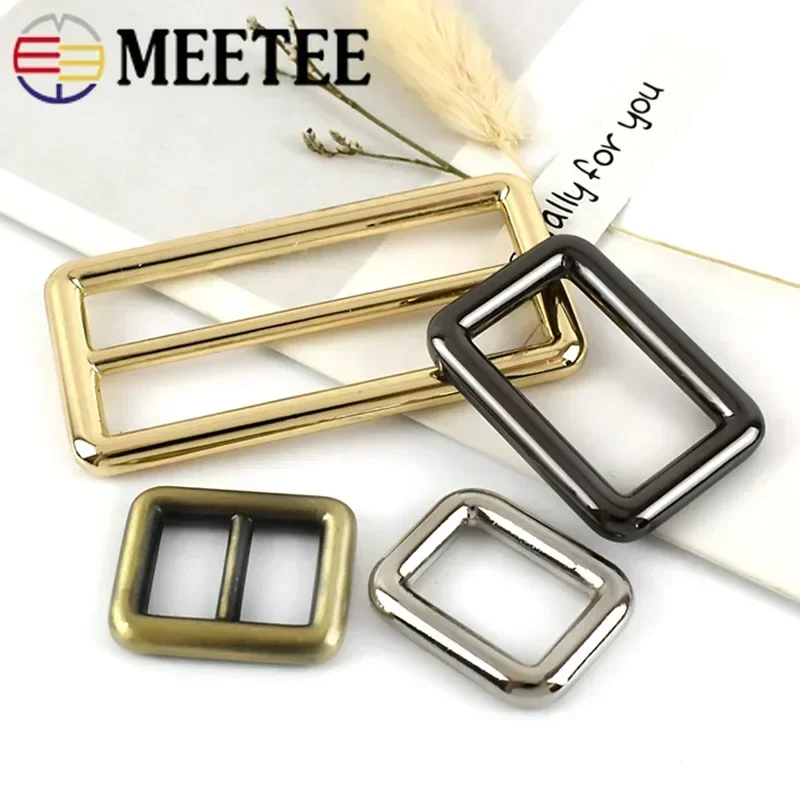 10Pcs 12-50mm Square Metal Buckles for Bag Strap Ring Hook Webbing Adjust Slider Clasp Backpack Tri-Glide Buckls Sew Accessories