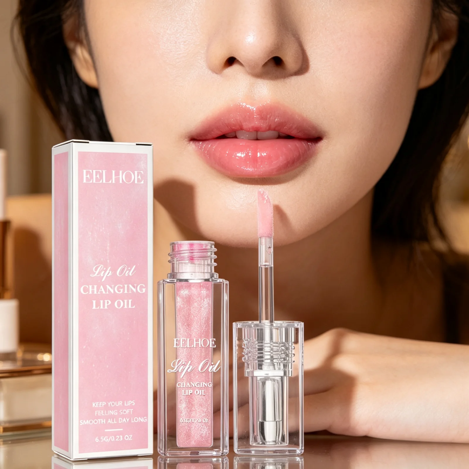 EELHOE Color Changing Lip Oil Rose Transparent Lip Gloss Mirror Jelly Lip Moisturizer Cosmetic Glitter Lip Plumping Gloss 6.5g