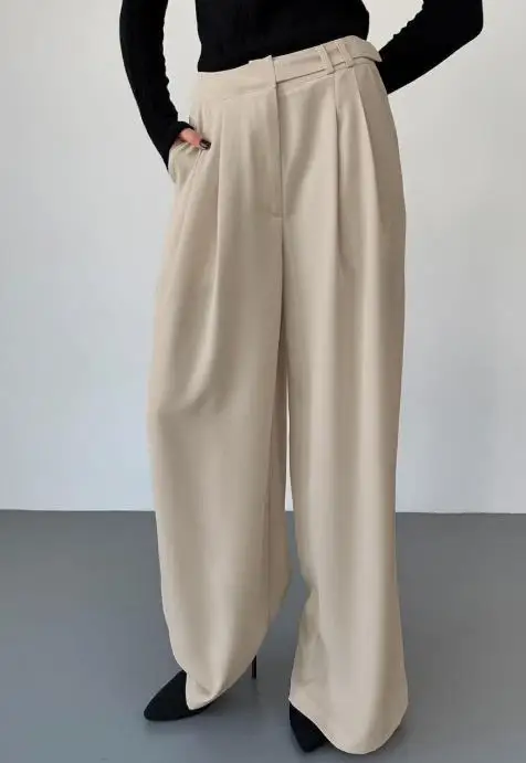 Pocket Spring and Summer Trousers Casual Khaki Versatile Loose High Waist Wide Leg Pants Retro Fashion Commuting Pants for Women