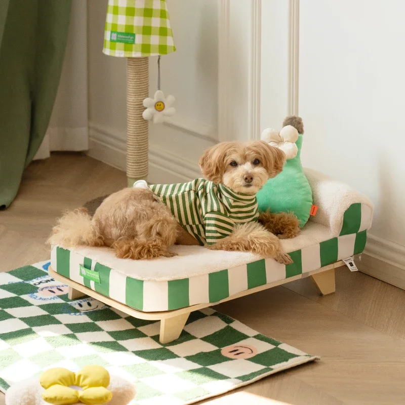 Puppy Bed Elevated Pet Nordic Pet Stool Bed with Cozy Pad & Pillow Pet Sofa Bed Sturdy Wood Legs Kitten Dog Beds Small Dogs