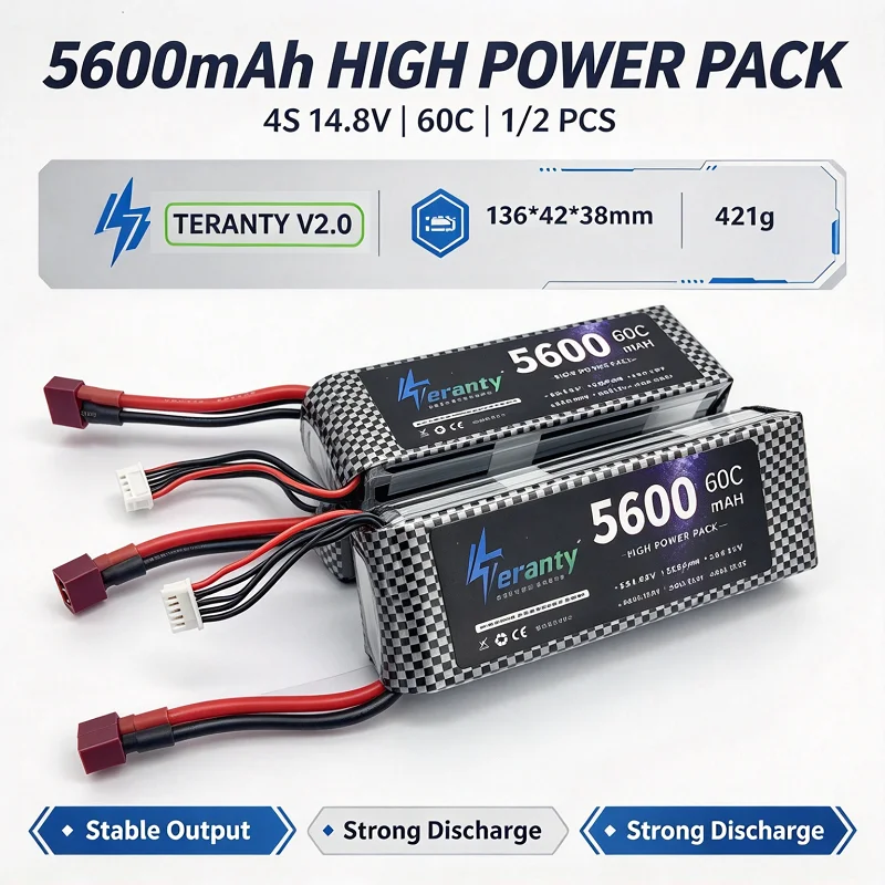 High Performance 4S 14.8V 5600mAh 60C Lipo Pack RC Battery for 1/10 RC Car Truck Boat Drone Multirotor