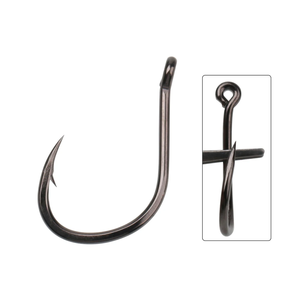 100PCS 11#-15# Chinu Fishhook Pipe Hook Handle Short Shank Offset Tip Saltwater Fishing Hooks Forged Carbon Steel Black Nickel