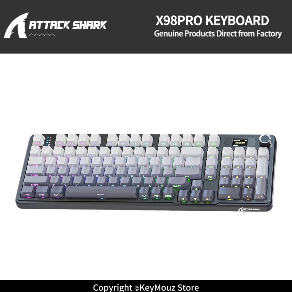 ATTACK SHARK X98Pro Wireless Mechanical Keyboard Smart Color Screen 4000mAh Battery PBT Keycaps Web Driver for Mac Windows